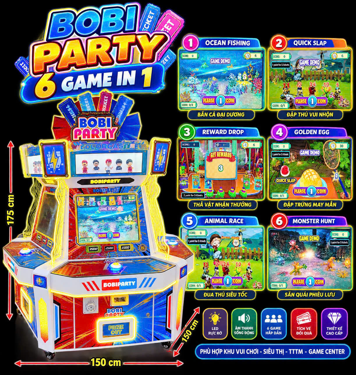 Máy Game Bobi Party 6 Game Trong 1 Cho Khu Vui Chơi Máy Game Bobi Party 6 Game Trong 1 Cho Khu Vui Chơi