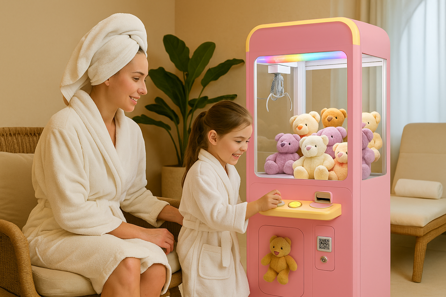 Bé thích thú bên máy gắp thú trong khi mẹ thư giãn tại spa – khoảnh khắc vừa chơi vừa gắn kết yêu thương tại không gian chăm sóc mẹ và bé. 💆♀️🧸💖 Bé thích thú bên máy gắp thú trong khi mẹ thư giãn tại spa – khoảnh khắc vừa chơi vừa gắn kết yêu thương tại không gian chăm sóc mẹ và bé. 💆♀️🧸💖