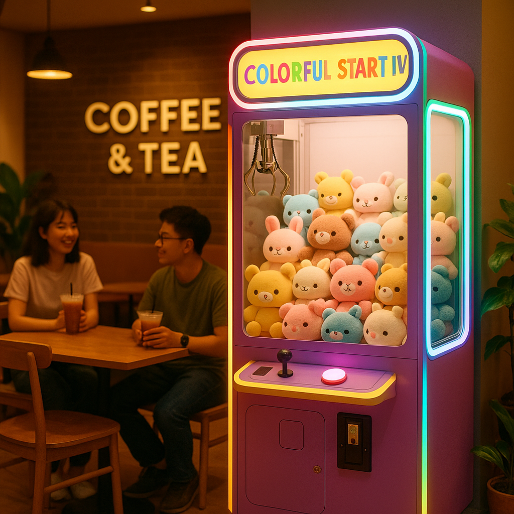 Máy gắp thú Colorful Start IV được đặt ở quán Coffee&Tea Máy gắp thú Colorful Start IV được đặt ở quán Coffee&Tea