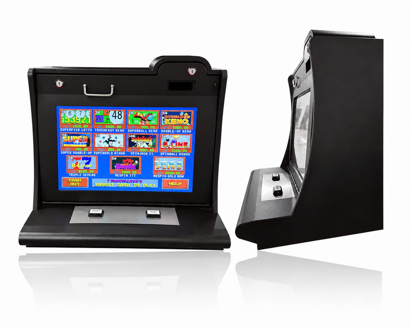 High-quality arcade machine with an immersive game display High-quality arcade machine with an immersive game display