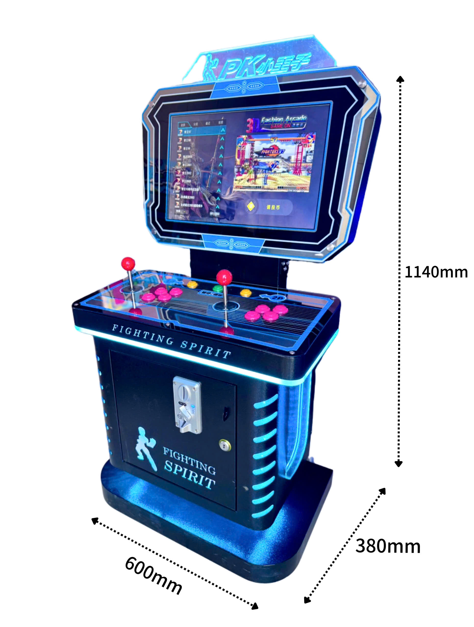 Kích thước tổng thể máy game thùng PK 1140 x 600 x 380 mm