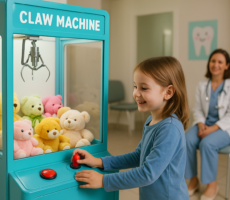 Bé thoải mái vui chơi ở máy gắp thú trong thời gian chờ mẹ Bé thoải mái vui chơi ở máy gắp thú trong thời gian chờ mẹ