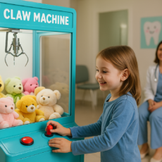 Bé thoải mái vui chơi ở máy gắp thú trong thời gian chờ mẹ Bé thoải mái vui chơi ở máy gắp thú trong thời gian chờ mẹ