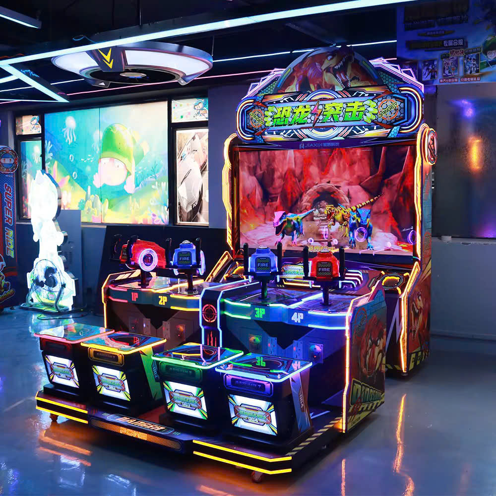 Màn hình hiển thị cảnh săn khủng long, nhiều súng FIRE, đèn LED xanh tím rực rỡ