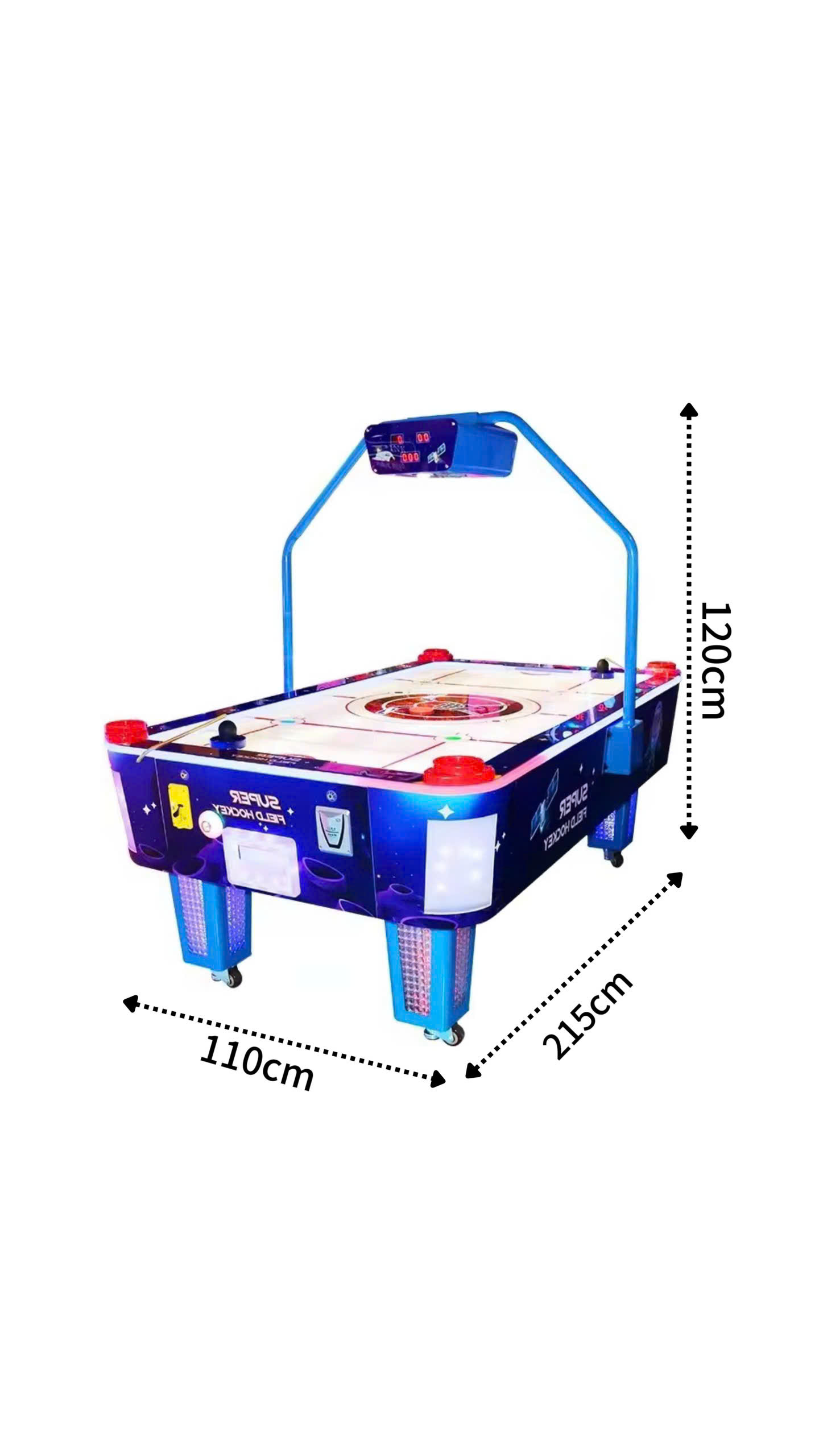 Bàn air hockey Super Field Hockey coin operated, kích thước 215x110x120cm, đèn LED đổi màu