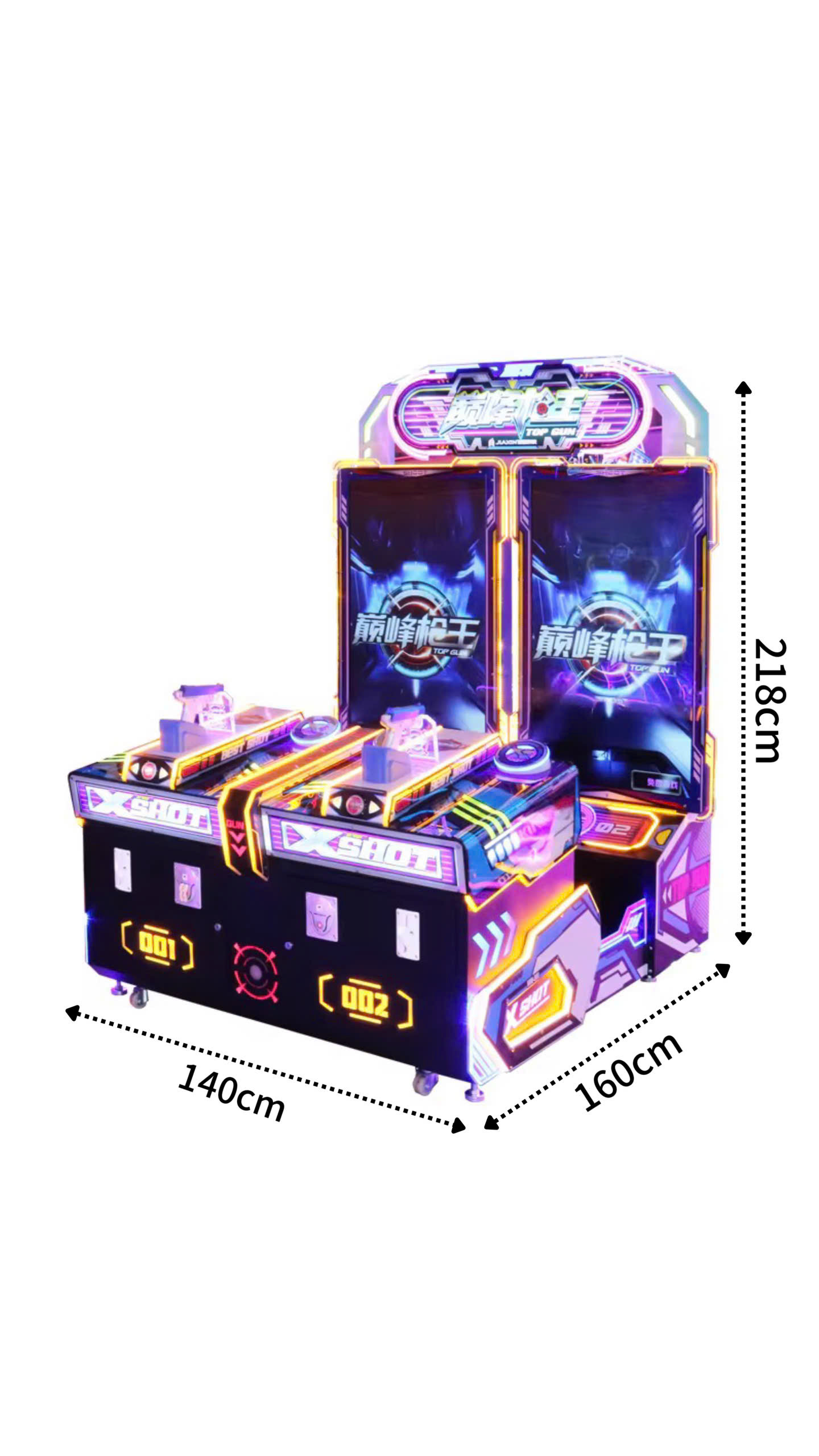 Kích thước: ngang 140cm x sâu 160cm x cao 218cm, màn hình kép 49 inch