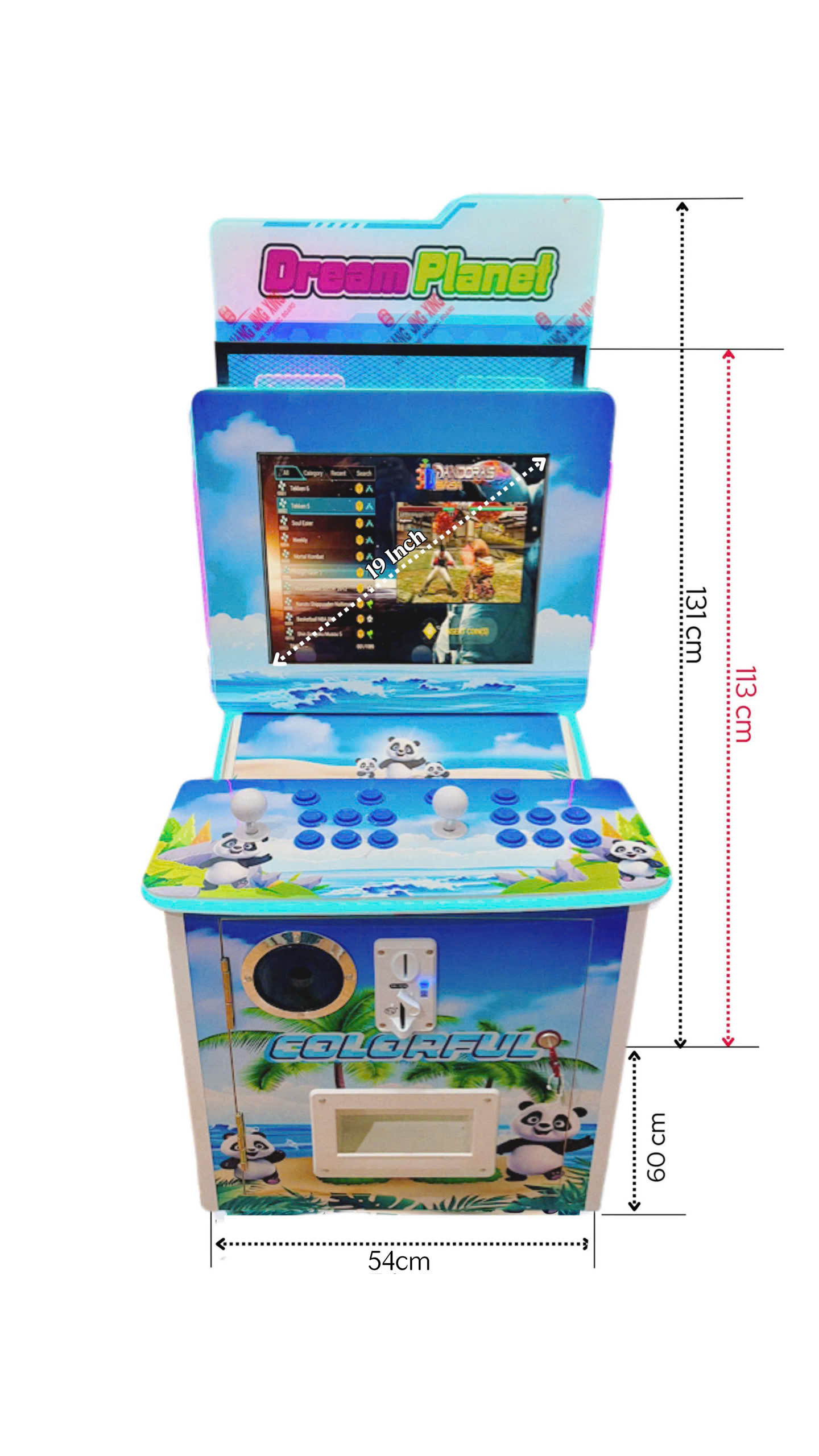 Kích thước máy game đấu võ: ngang 54cm x sâu 60cm x cao 131cm