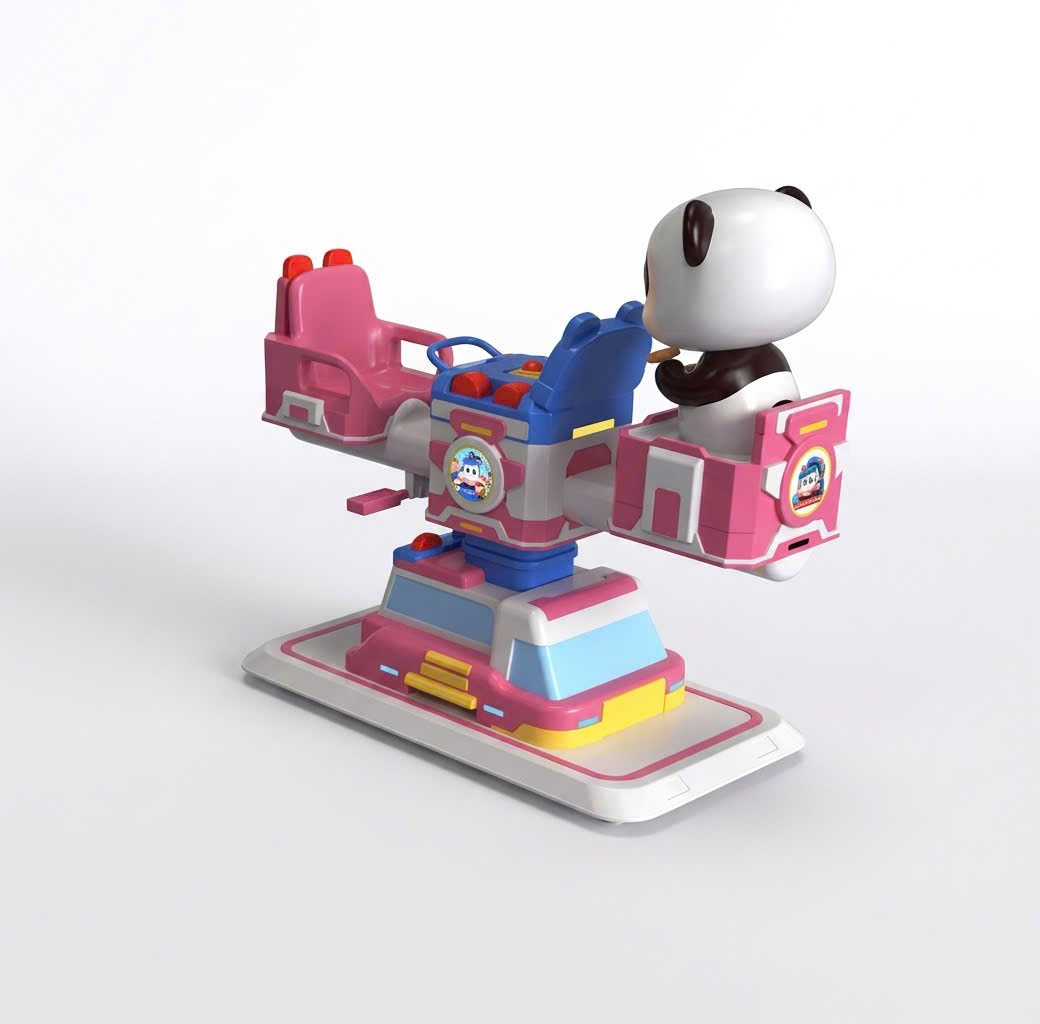 Mặt sau của máy bập bênh gấu trúc dành cho trẻ em, thiết kế chắc chắn với đế bản to