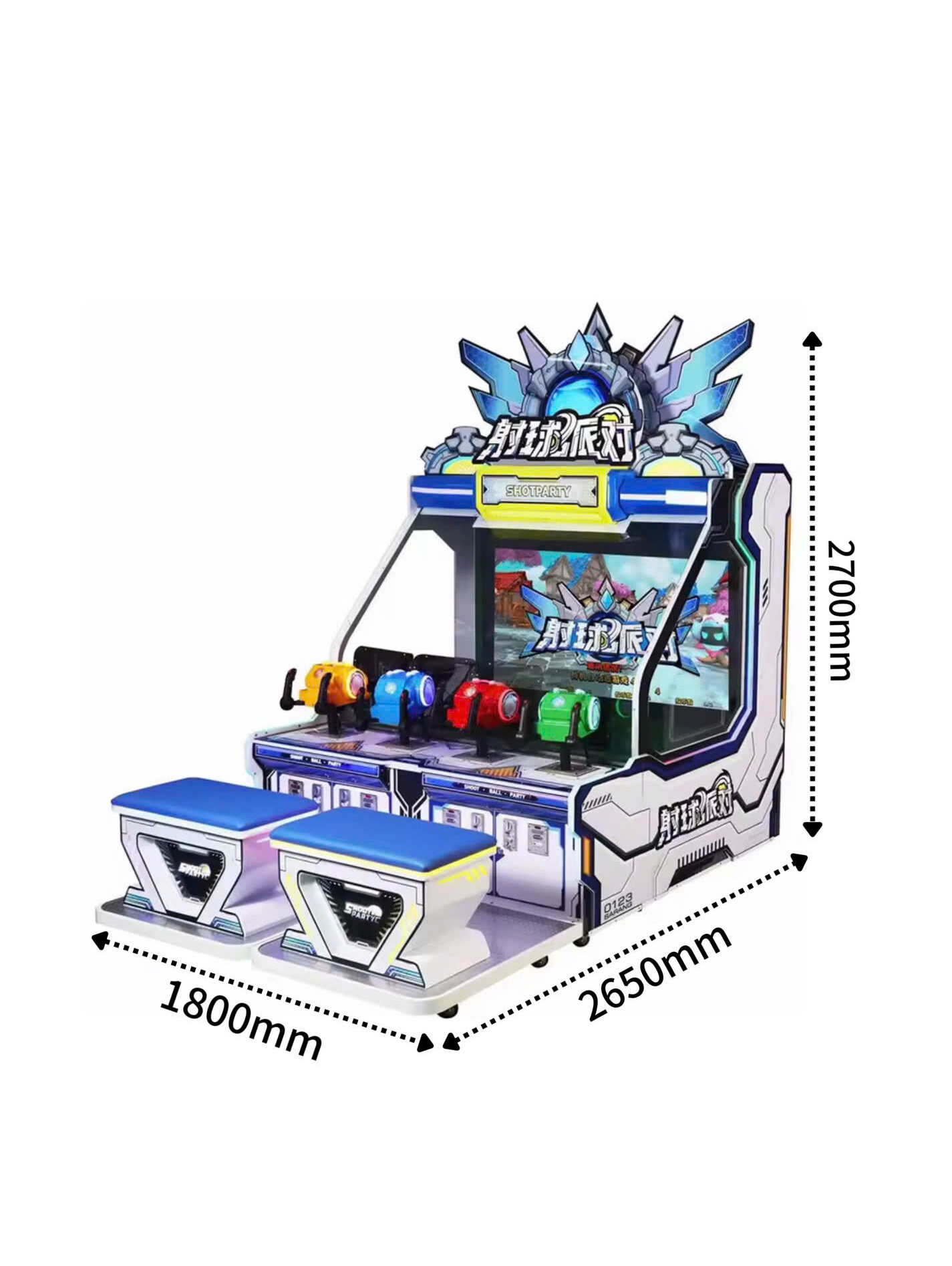 Kích thước máy game bắn súng bóng 4 người chơi