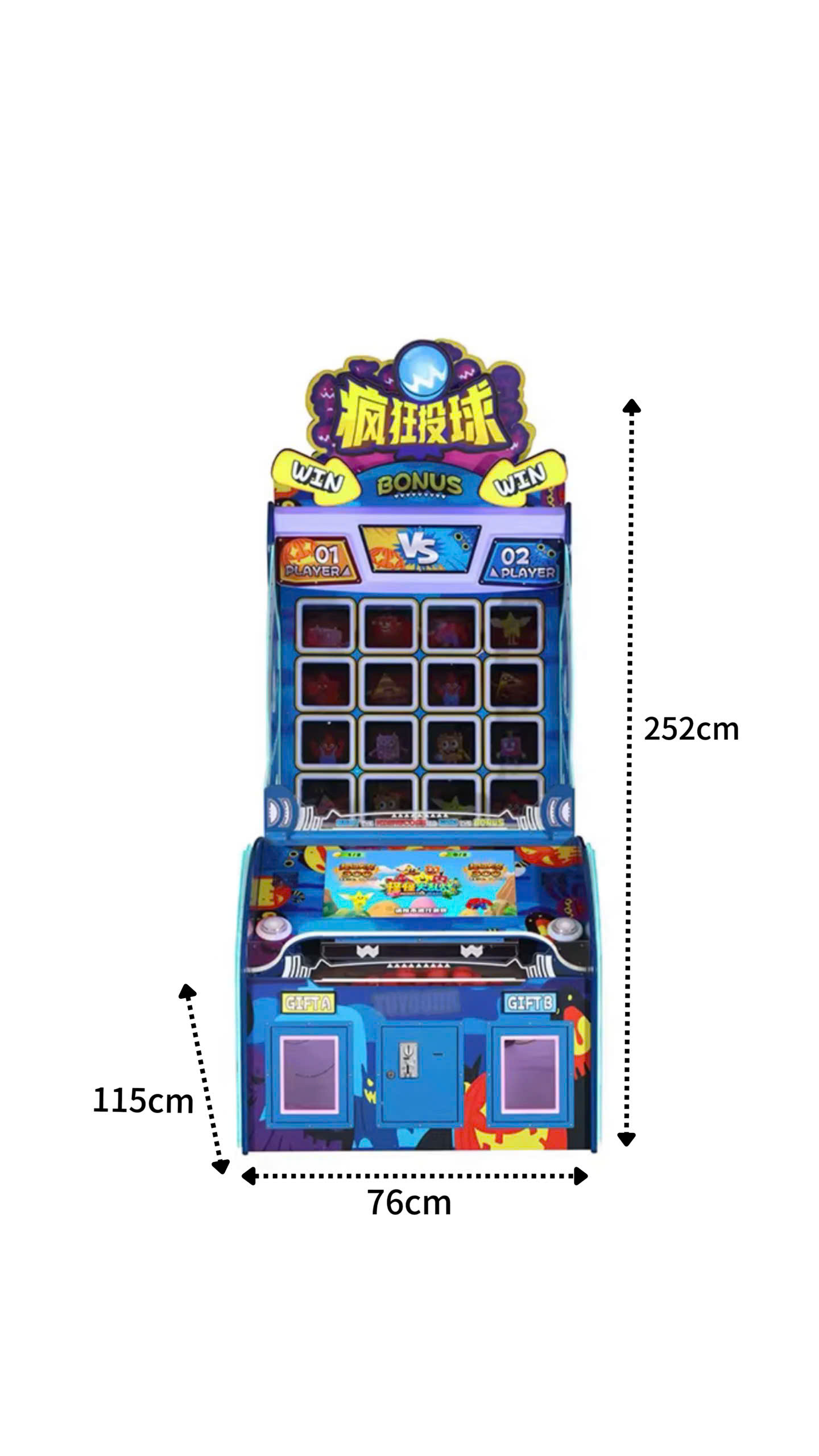 Kích thước máy game ném bóng đổi thưởng