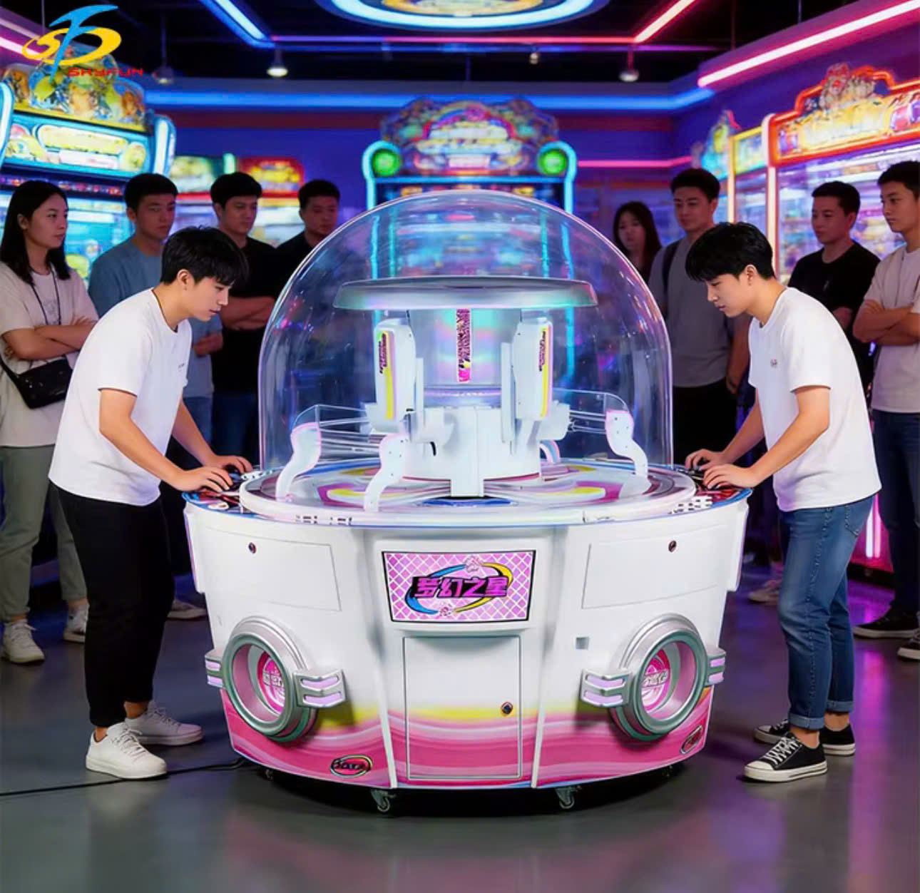 Máy xúc kẹo đầy kẹo màu sắc, mặt trước kính trong suốt, hấp dẫn trẻ em