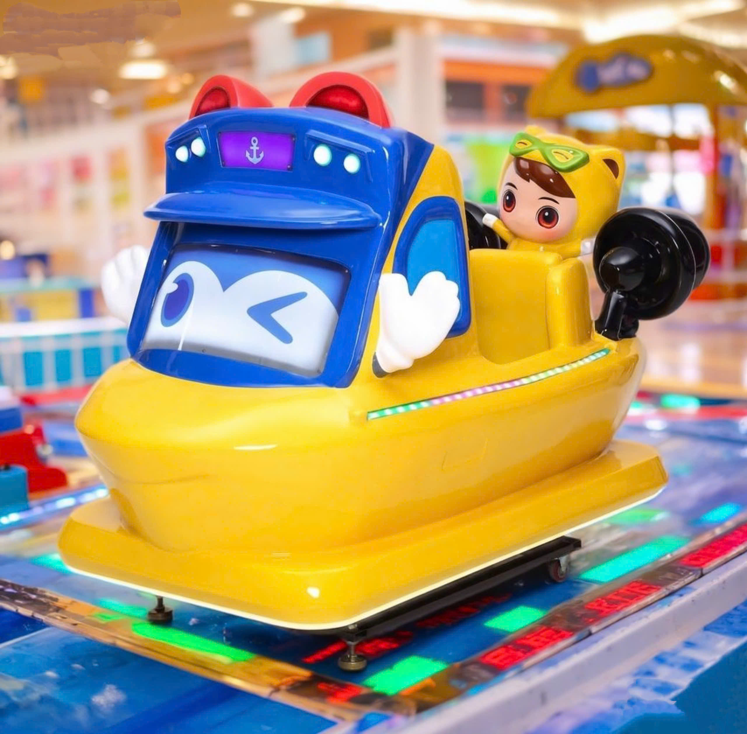 Máy nhún tàu điện màu vàng thiết kế sinh động