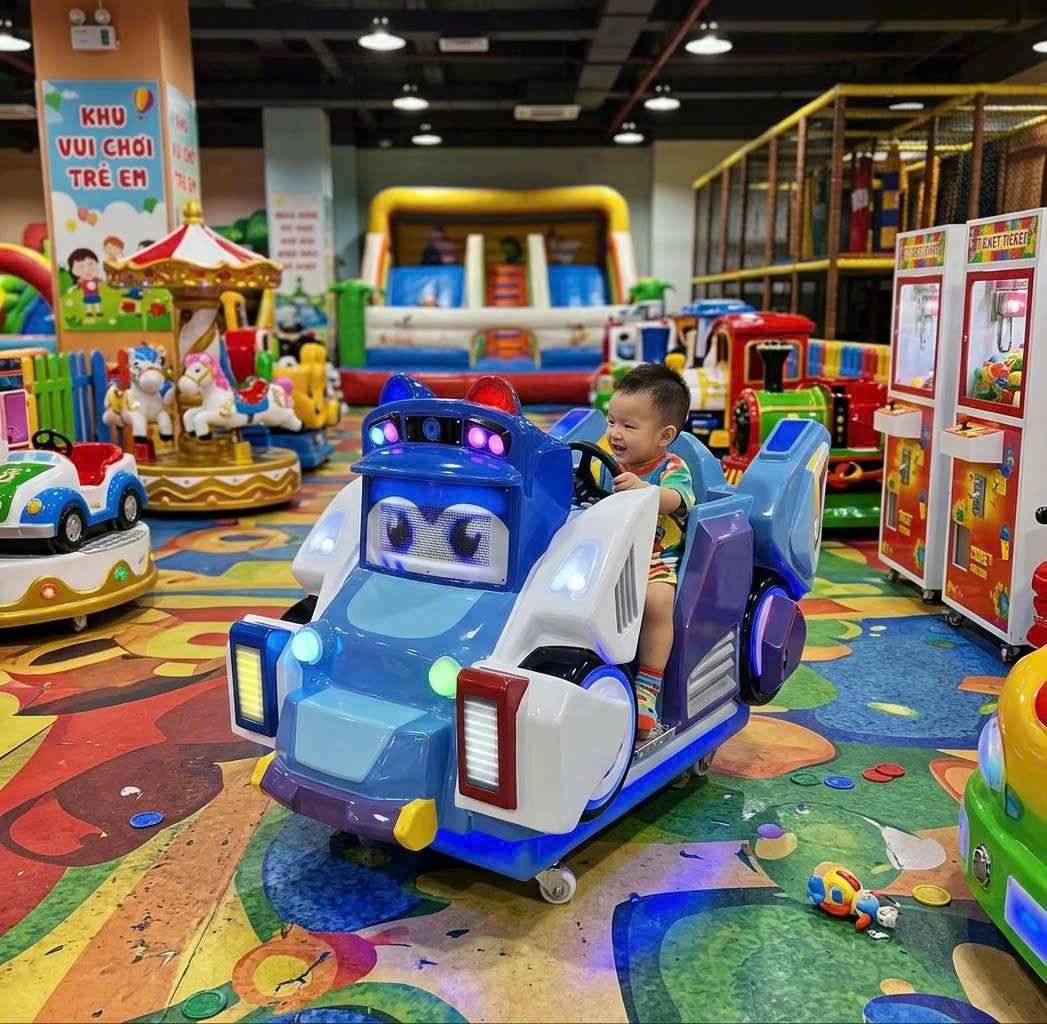 Xe màu xanh trắng, có đèn LED