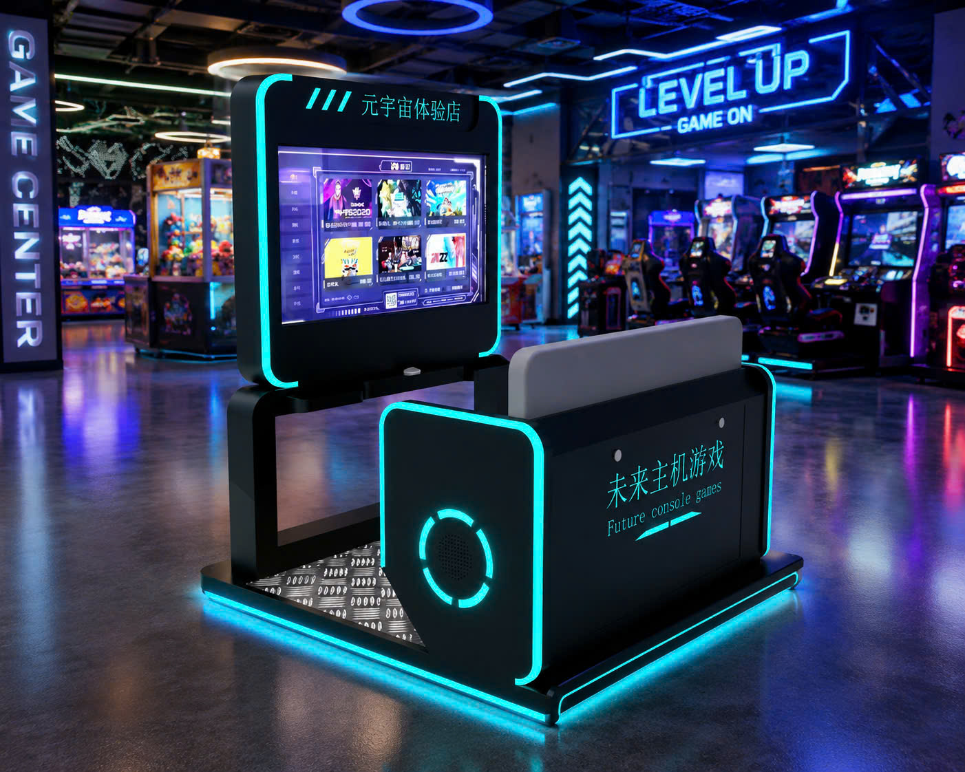 Máy gaming center hiện đại với game console màn hình lớn thu hút giới trẻ tại khu vui chơi