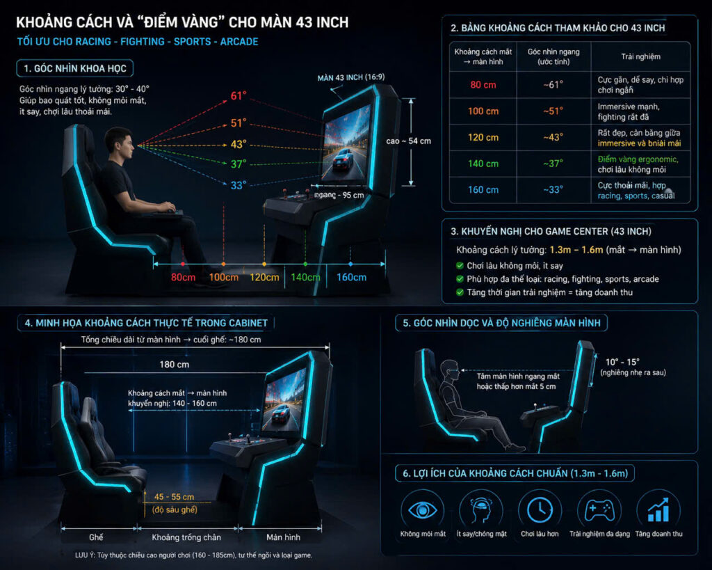 Góc nghiêng màn hình chuẩn ergonomic giúp giảm mỏi cổ và mệt mắt