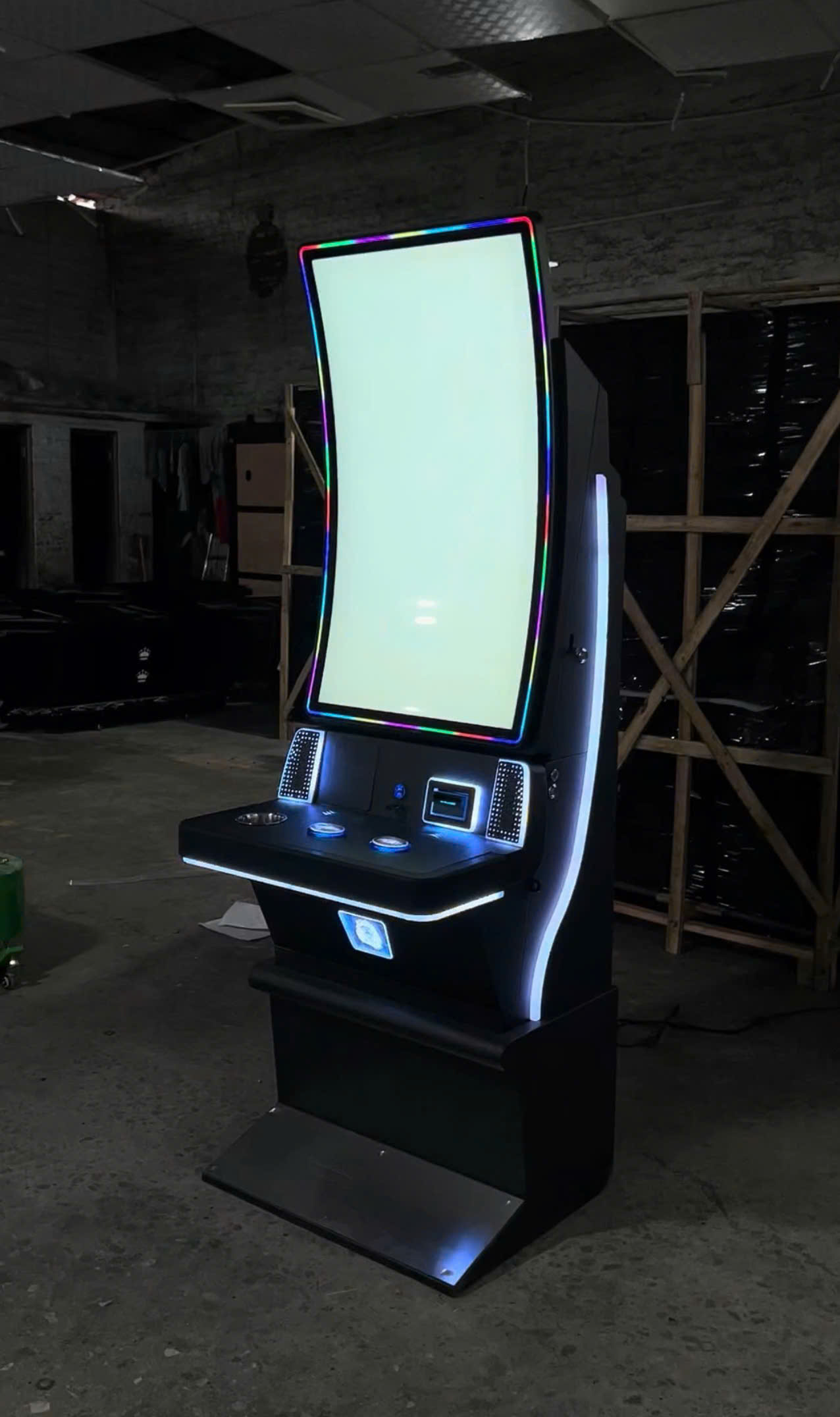 Curved touch screen arcade machine