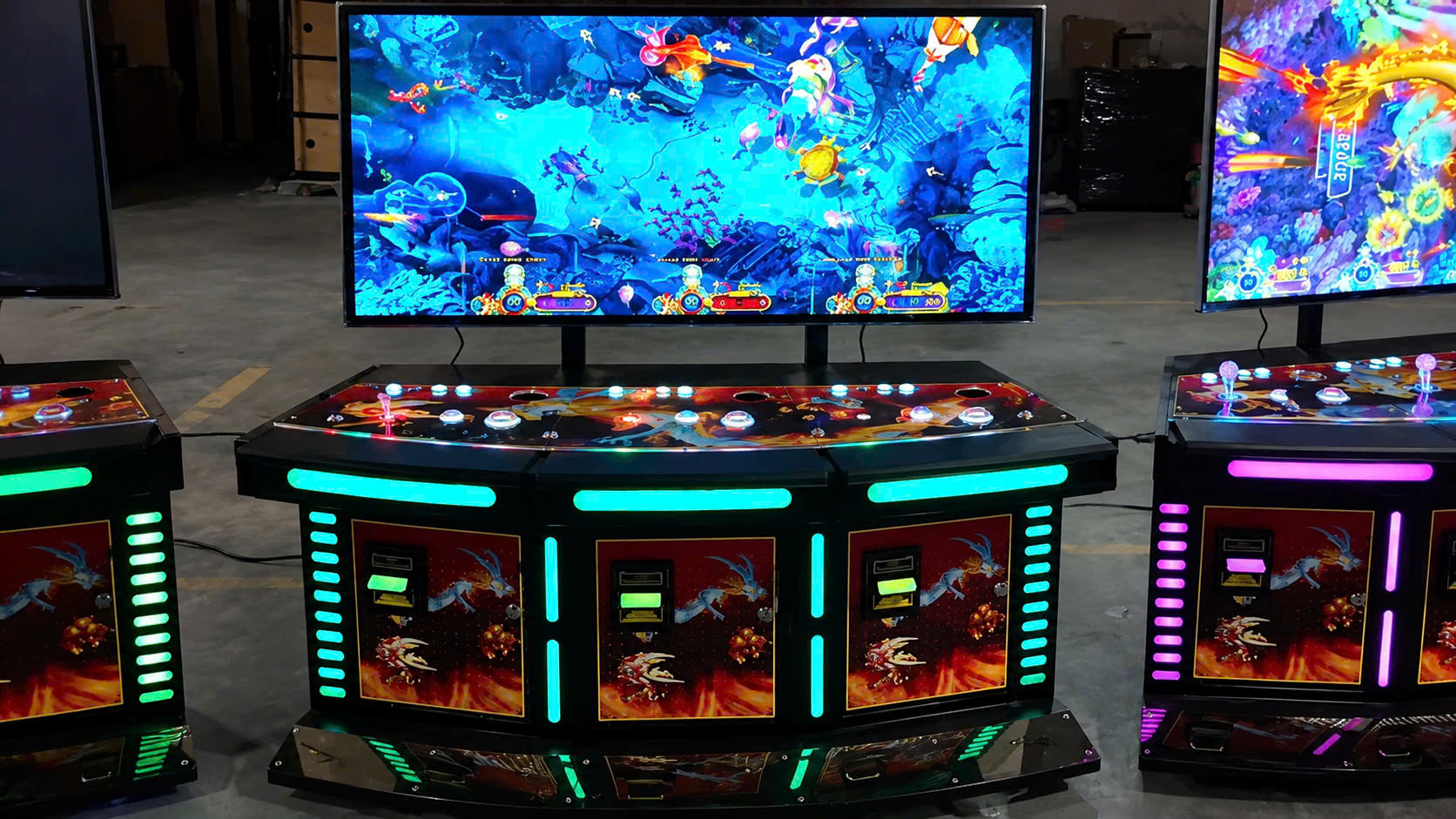 3 player fish shooting arcade machine with 55 inch HD display