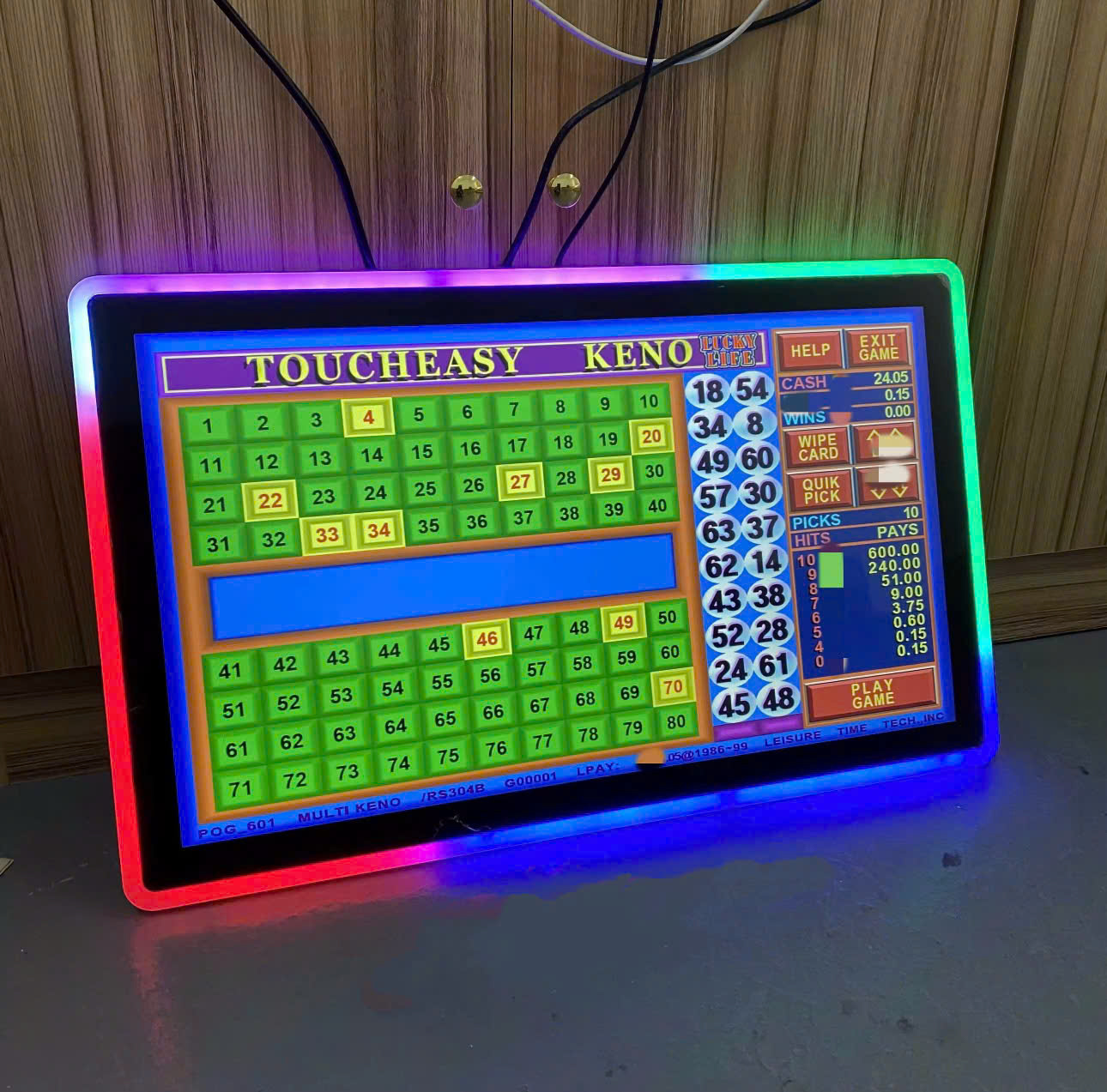 Commercial capacitive touch screen display for game machines