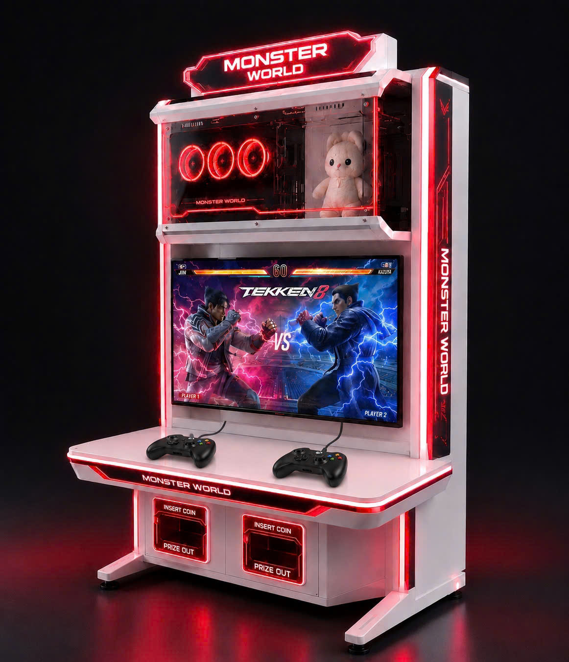 Máy game tay cầm Monster World màu trắng màn hình 43 inch với 2 tay cầm chơi game và hệ thống LED cao cấp