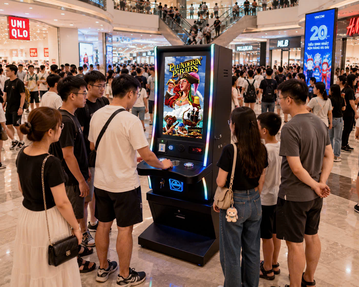 Modern Passive Income Game Machine attracting customers in a shopping mall.