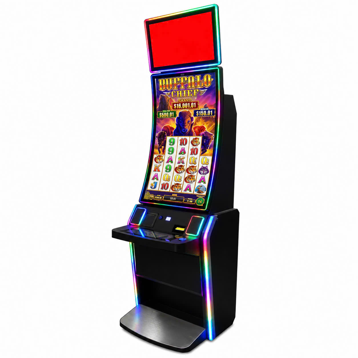 Curved Touchscreen Arcade Machine Attracting Customers