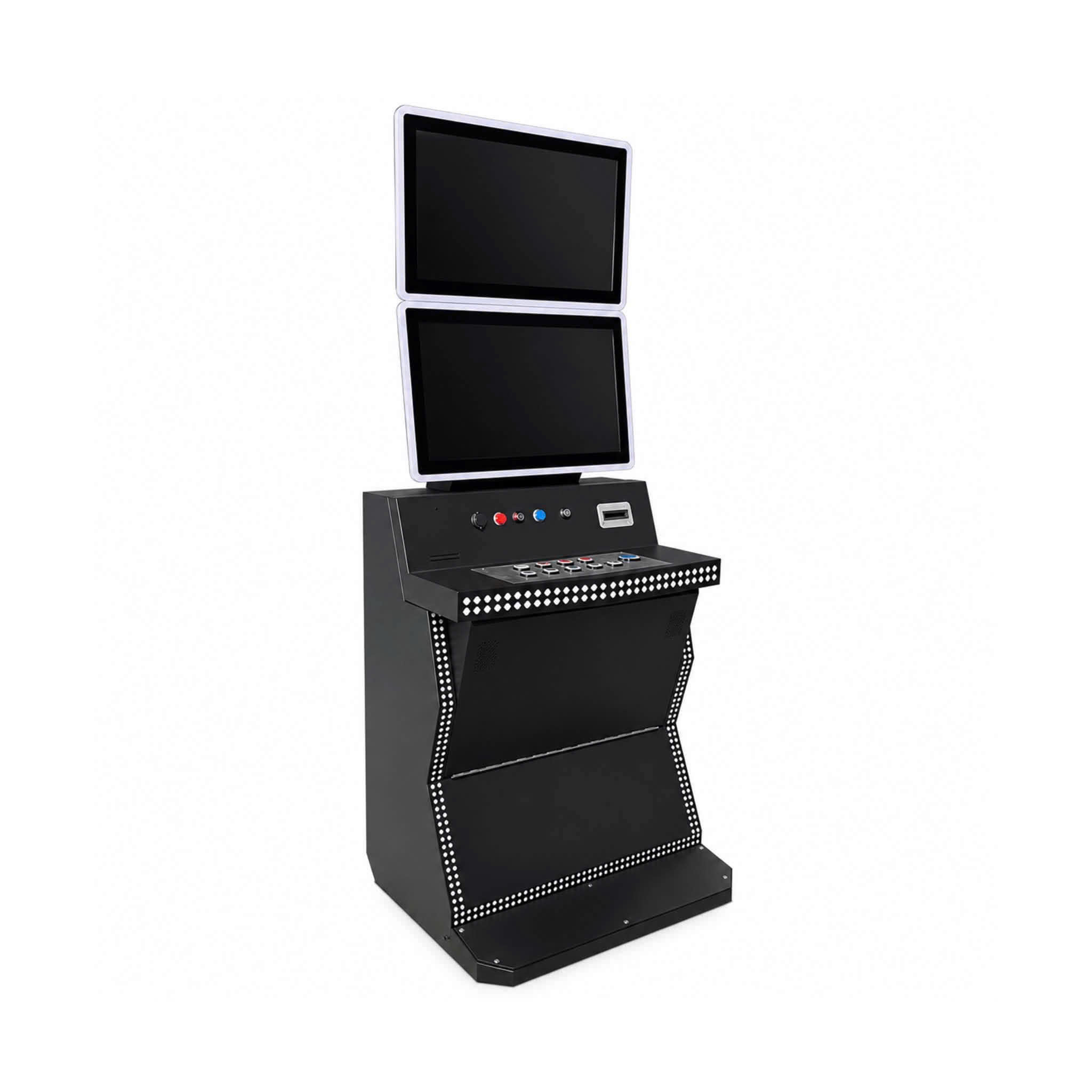 Dual screen skill gaming machine designed for commercial arcade entertainment