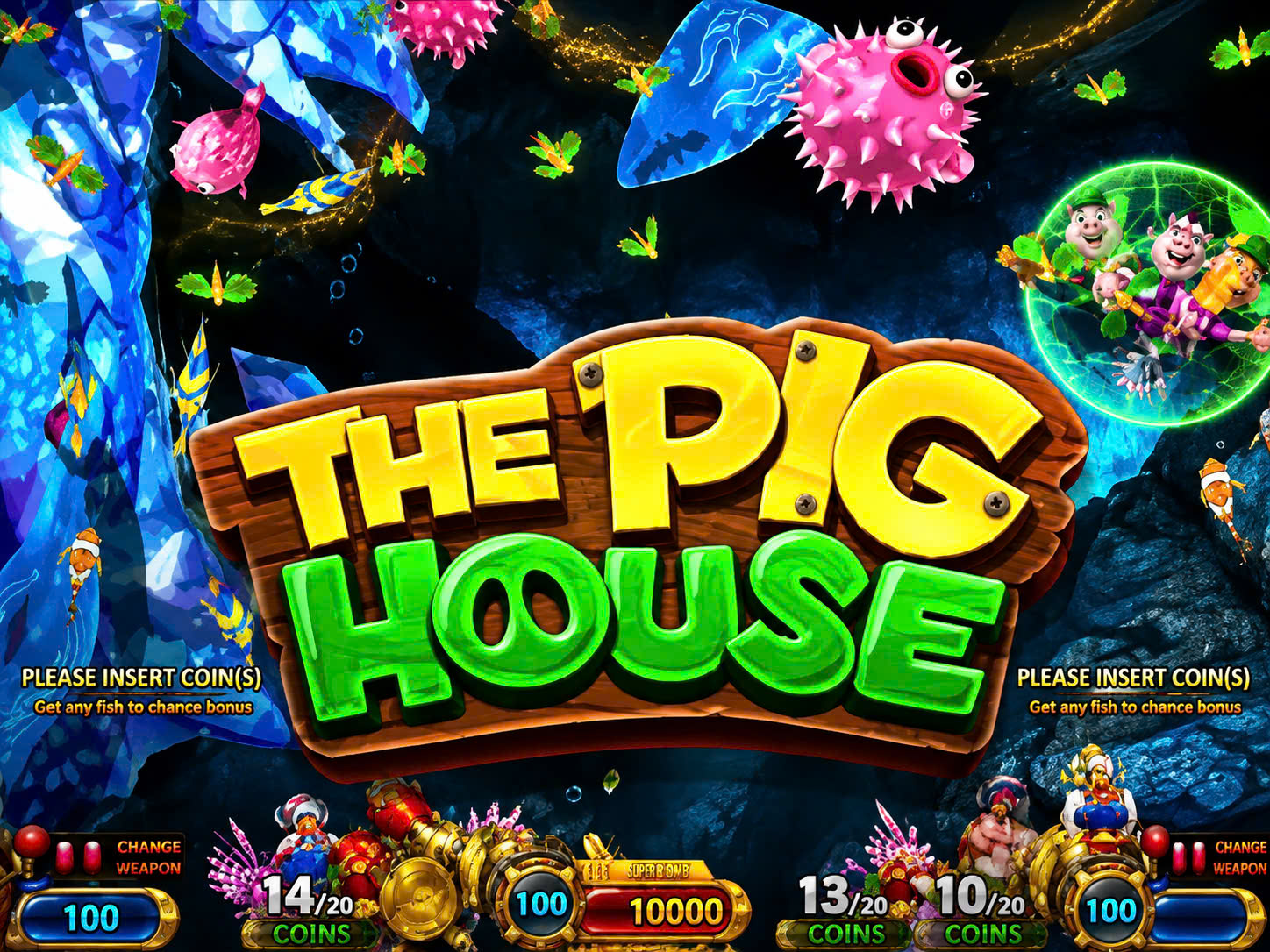 The Pig House fish arcade game software screen.